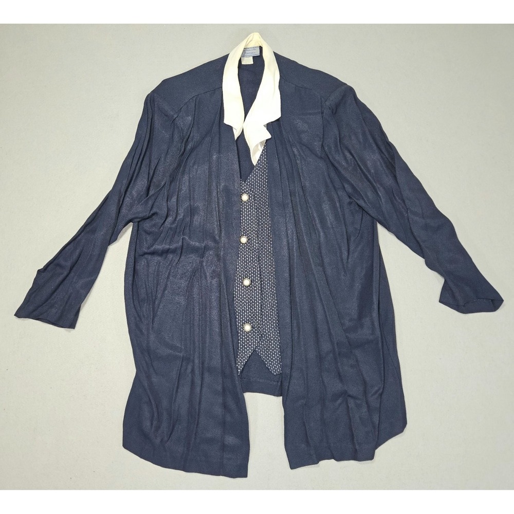 VTG DE Frantoria Pantsuit Set Navy Blue White Mock Vest Pants 3pc Lagenlook 18P - Picture 2 of 10